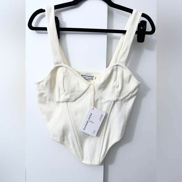 NWT Peppermayo Jaide Organic Cotton Rib Corset Top - Ivory - L - Picture 8 of 10